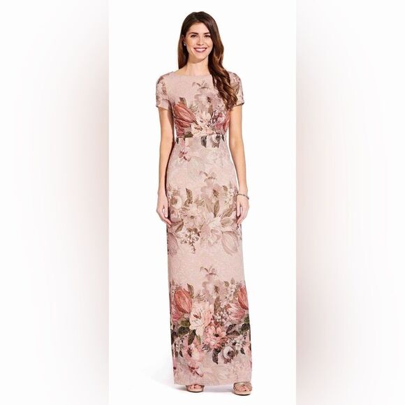 BHLDN Adrianna Papell Border Print Long Dress Size 8 - Picture 1 of 10